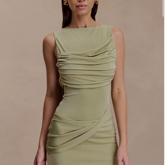 Meshki Slinky Drape Mini Dress - Sage (medium) - Picture 5 of 8